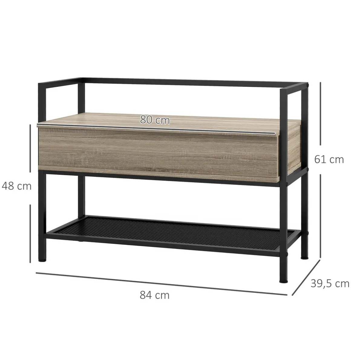 Banco zapatero Batu Homcom con tapa abatible + estante roble 61x84x39,5 cm