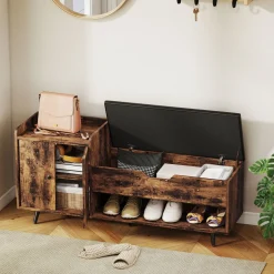 Banco zapatero Hana Homcom asiento acolchado con armario marrón 59x127x35 cm
