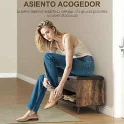 Banco zapatero Hana Homcom asiento acolchado con armario marrón 59x127x35 cm