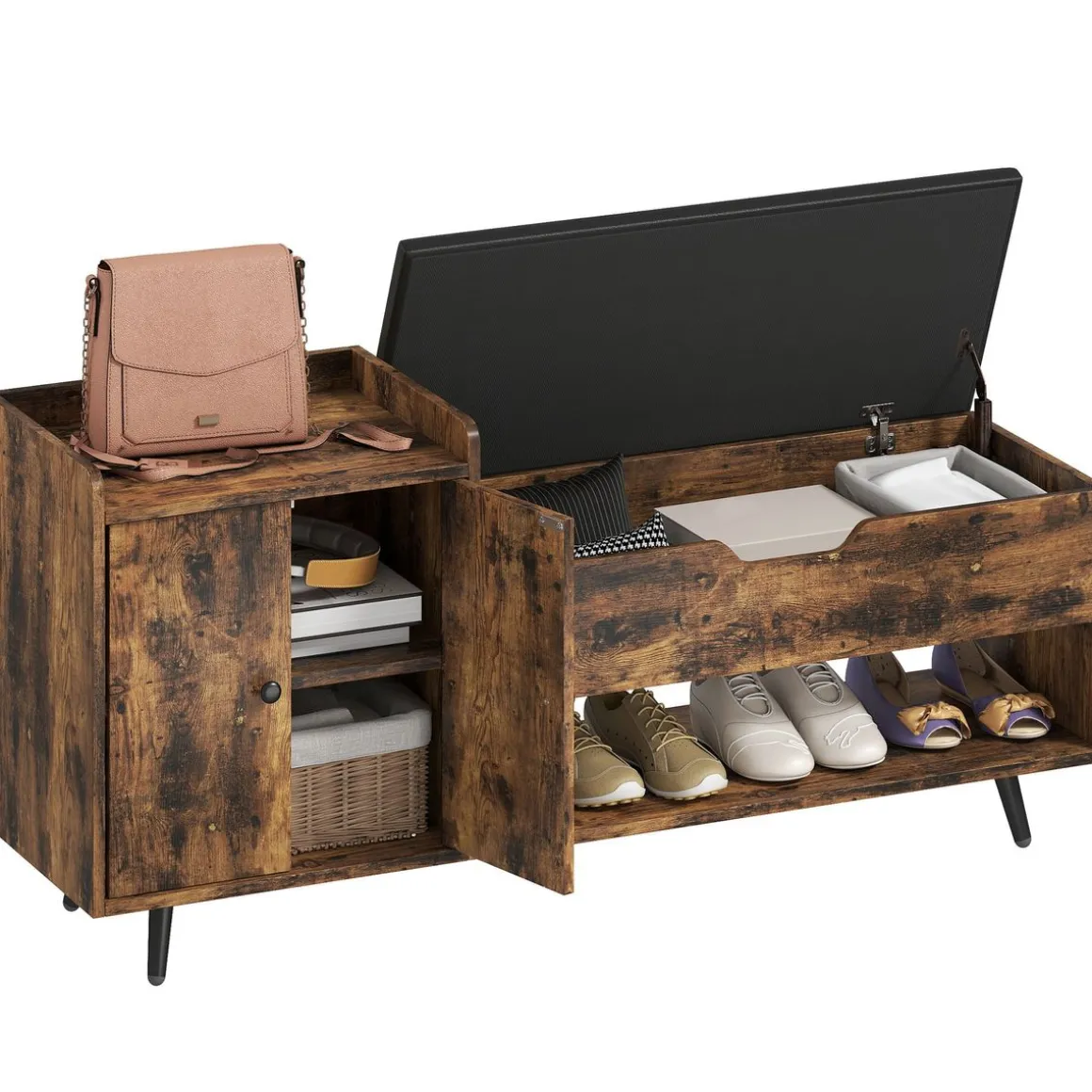 Banco zapatero Hana Homcom asiento acolchado con armario marrón 59x127x35 cm