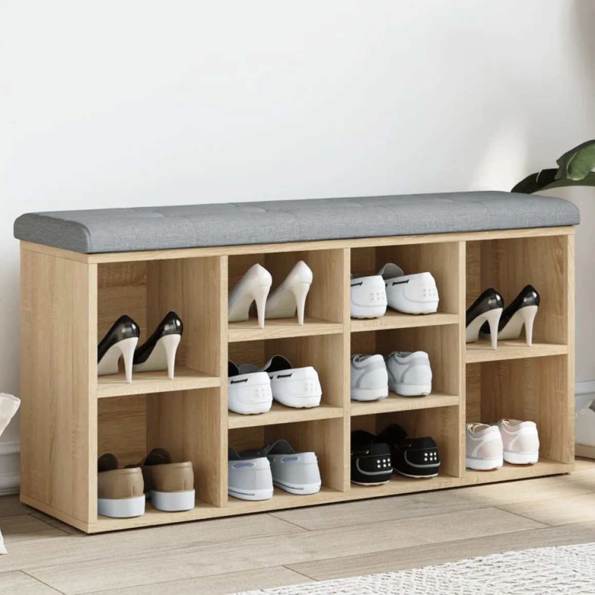 Banco zapatero Hermes 10 módulos + asiento acolchado 50x102x32 cm