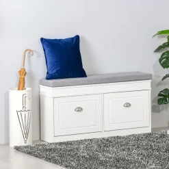 Banco zapatero Homcom 2 cajones blanco 55x104x24 cm