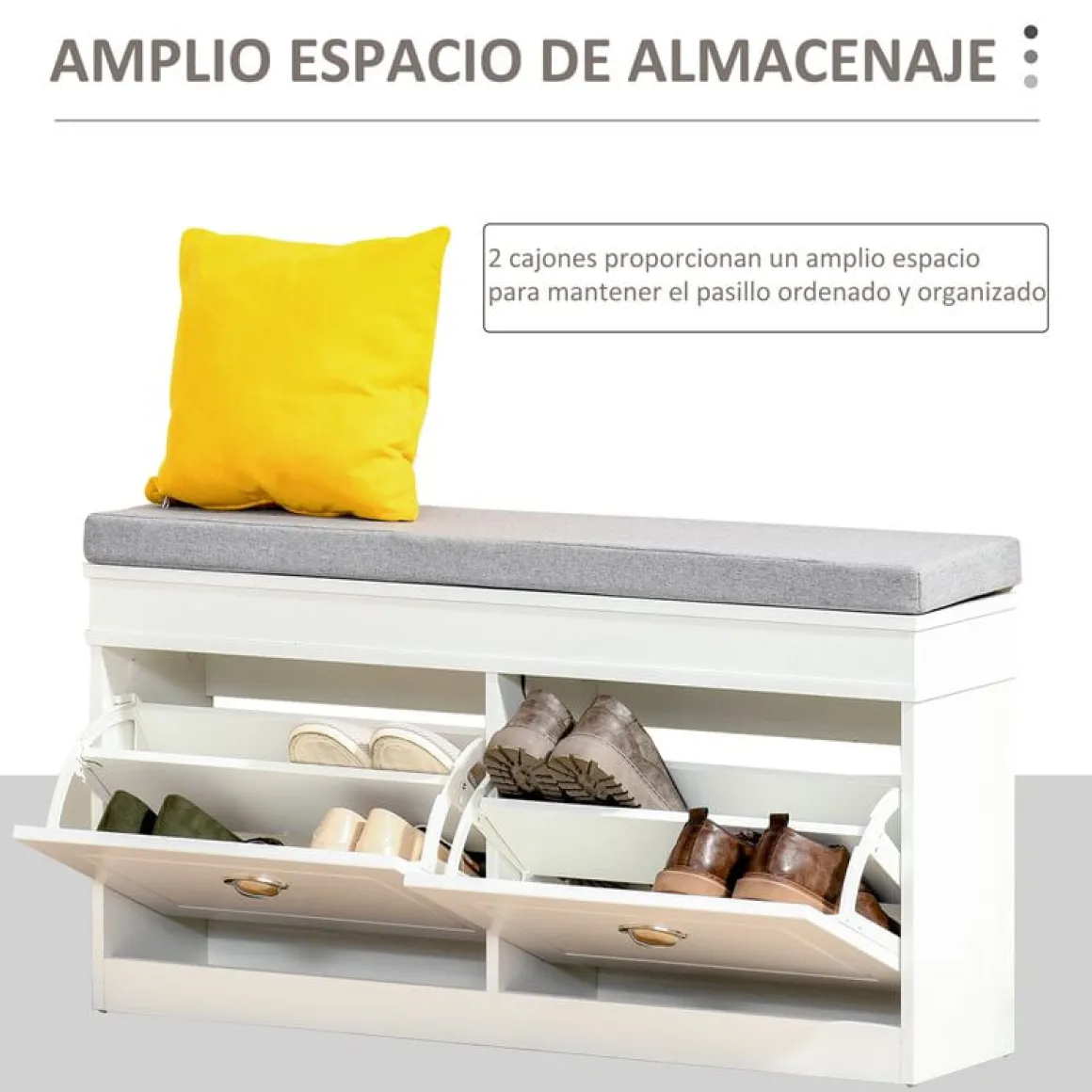 Banco zapatero Homcom 2 cajones blanco 55x104x24 cm