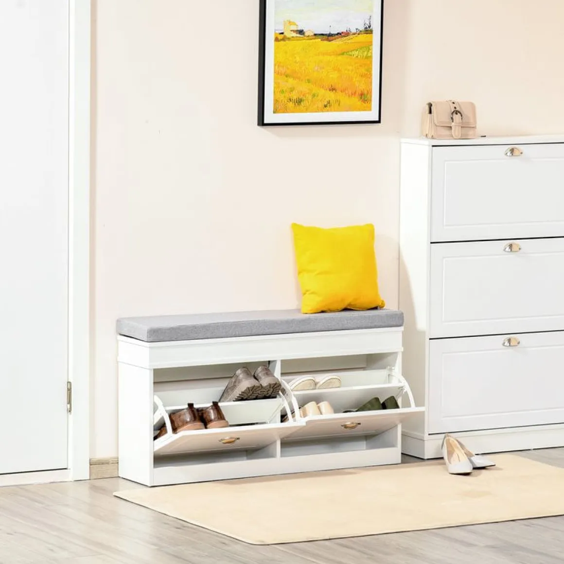 Banco zapatero Homcom 2 cajones blanco 55x104x24 cm