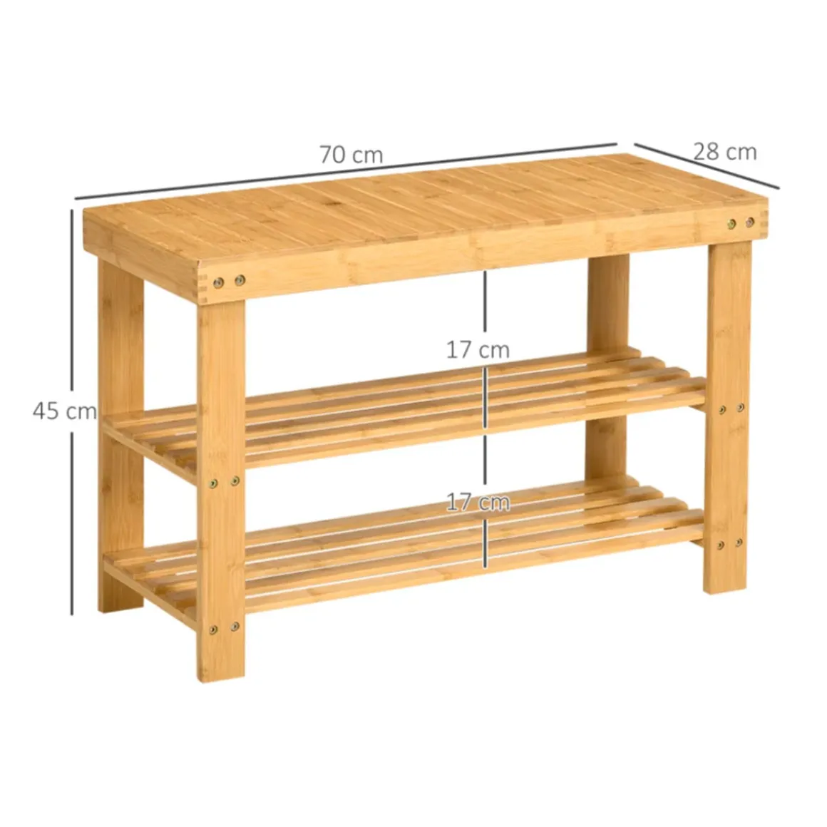 Banco zapatero Homcom con asiento 2 estantes 6 pares natural 45x70x28 cm