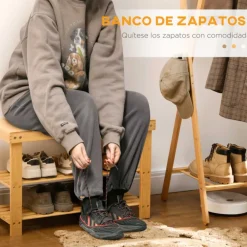 Banco zapatero Homcom con asiento 2 estantes 6 pares natural 45x70x28 cm