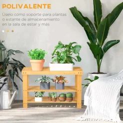 Banco zapatero Homcom con asiento 2 estantes 6 pares natural 45x70x28 cm