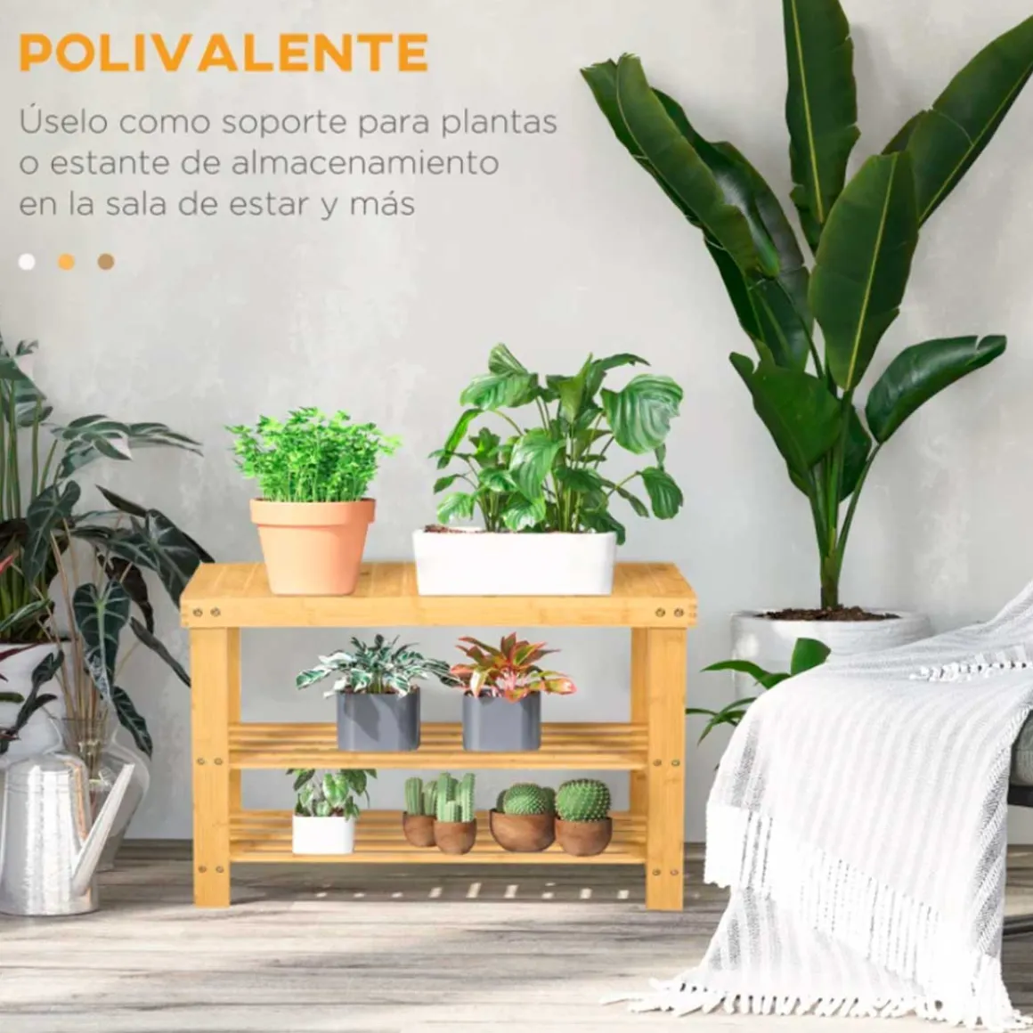 Banco zapatero Homcom con asiento 2 estantes 6 pares natural 45x70x28 cm