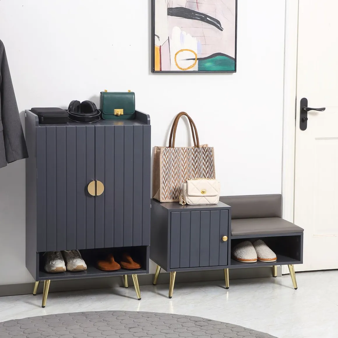 Banco zapatero Jade Homcom armario + compartimento 4 pares 49x80x33 cm