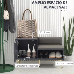 Banco zapatero Jade Homcom armario + compartimento 4 pares 49x80x33 cm