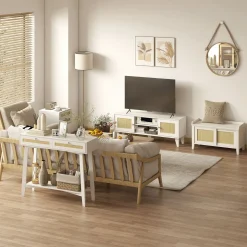Banco zapatero Lovviken Homcom 2 puertas blanco/natural 45x80x35 cm