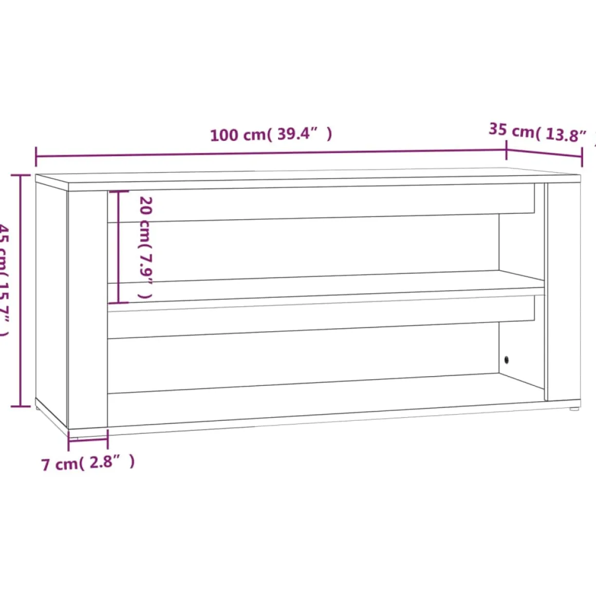 Banco zapatero Macarena 2 estantes blanco 45x100x35 cm