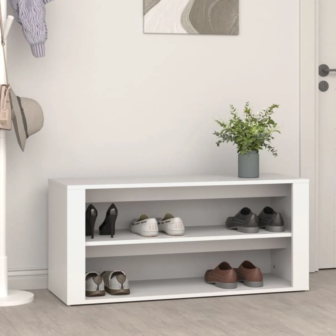 Banco zapatero Macarena 2 estantes blanco 45x100x35 cm