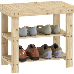 Banco zapatero Tarde Homcom 2 estantes natural 45x50x28 cm