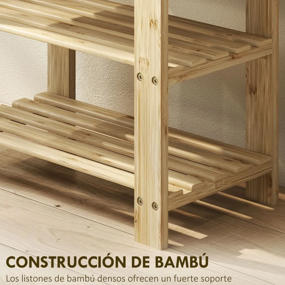 Banco zapatero Tarde Homcom 2 estantes natural 45x50x28 cm