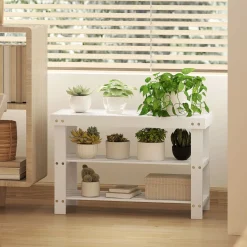 Banco zapatero Trigo Homcom 2 estantes blanco 45x70x28 cm