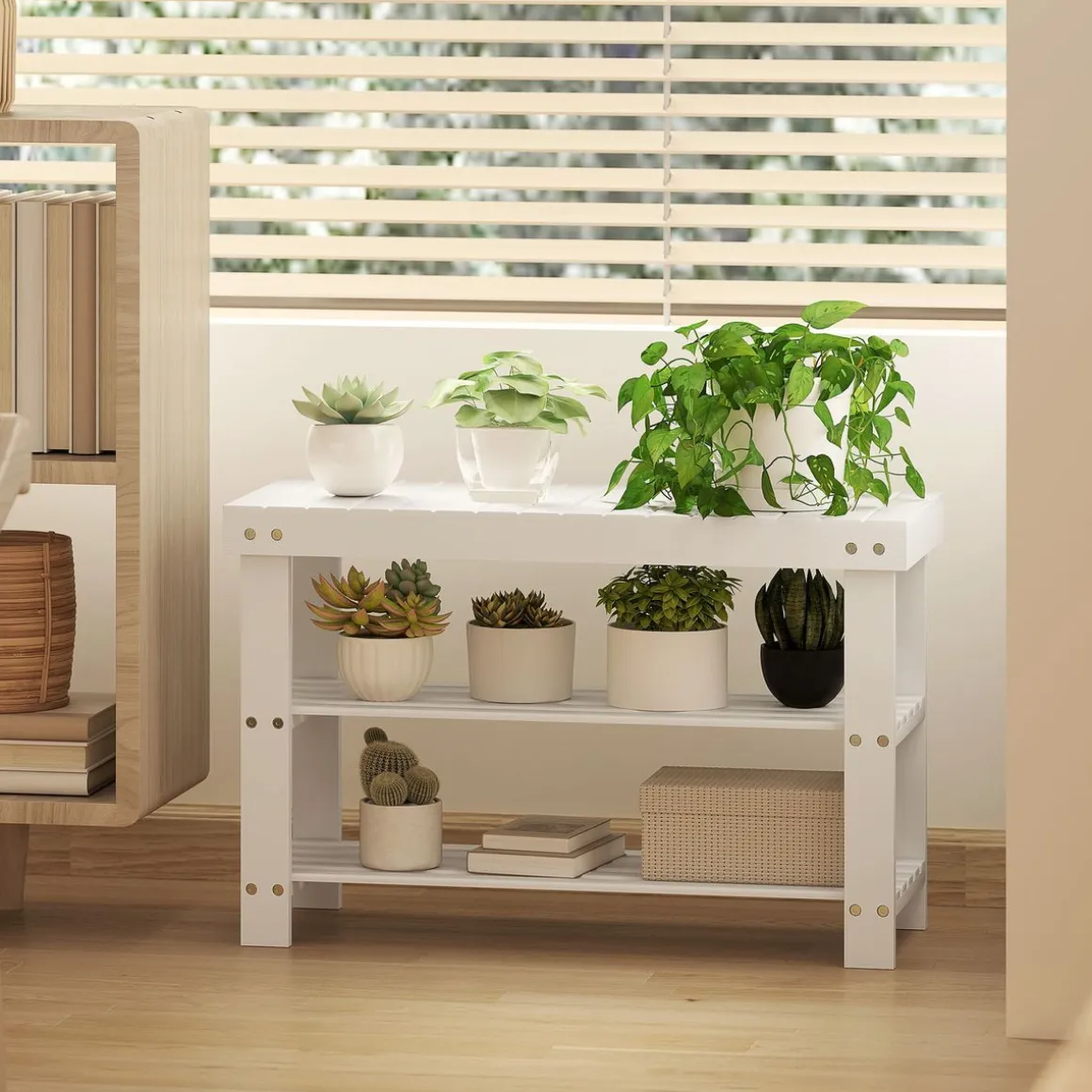 Banco zapatero Trigo Homcom 2 estantes blanco 45x70x28 cm