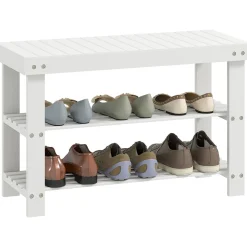 Banco zapatero Trigo Homcom 2 estantes blanco 45x70x28 cm