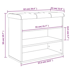 Banco zapatero Ulises 2 estantes + asiento acolchado 50x62x32 cm