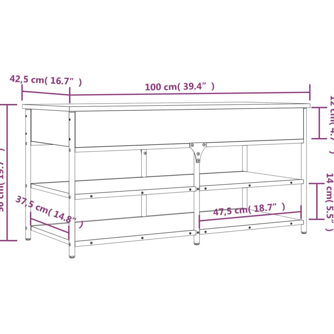 Banco zapatero Urma 2 estantes 50x100x42,5 cm