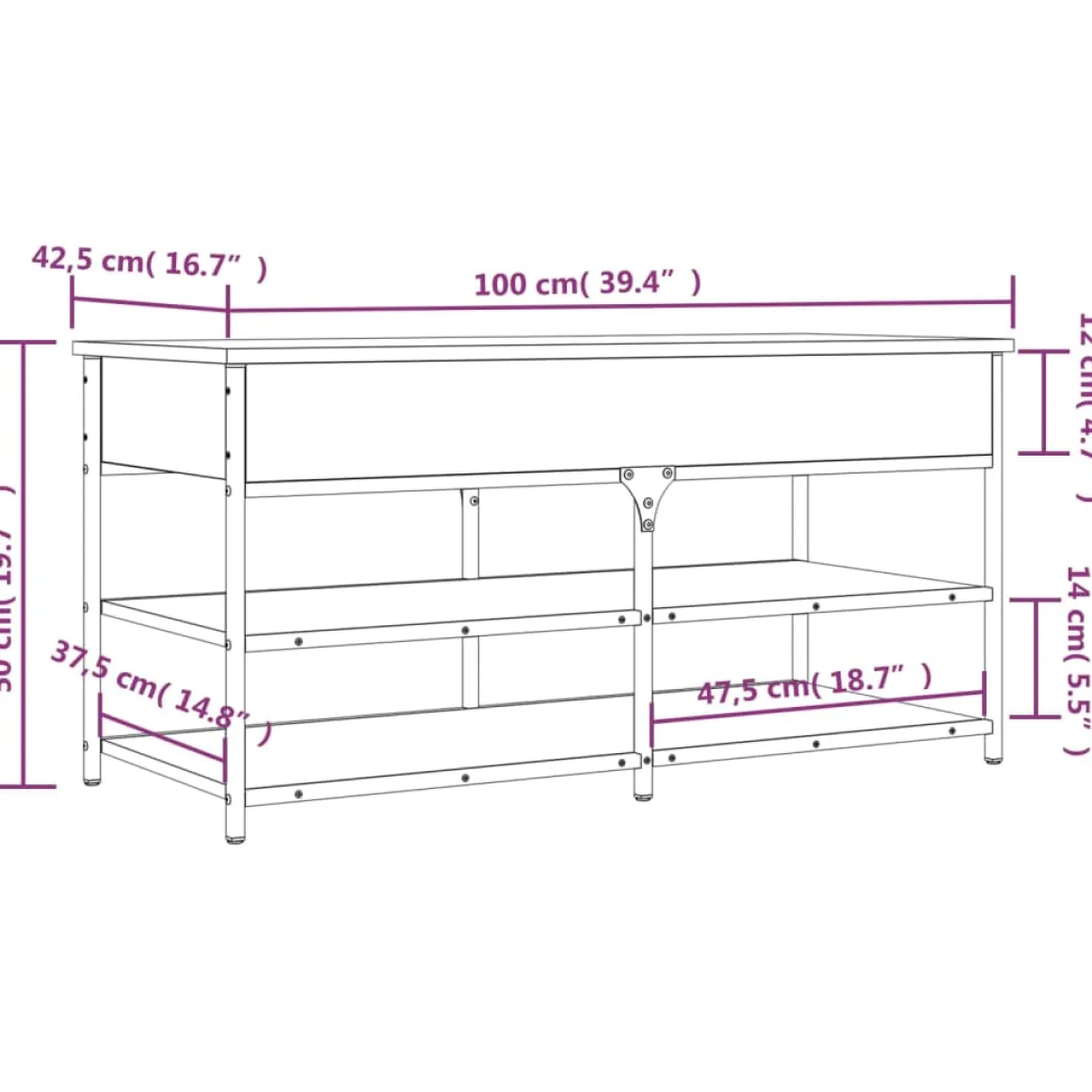 Banco zapatero Urma 2 estantes 50x100x42,5 cm