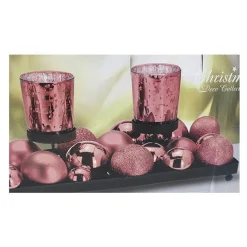 Bandeja 4 porta velas con bolas cobre
