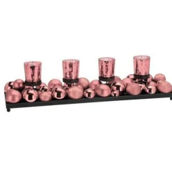 Bandeja 4 porta velas con bolas cobre