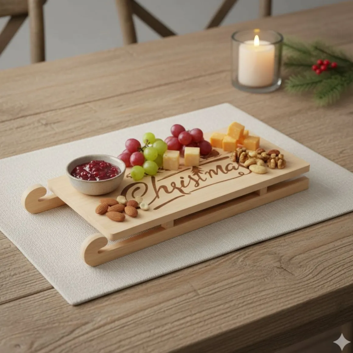 Bandeja de aperitivos navideña diseño trineo natural