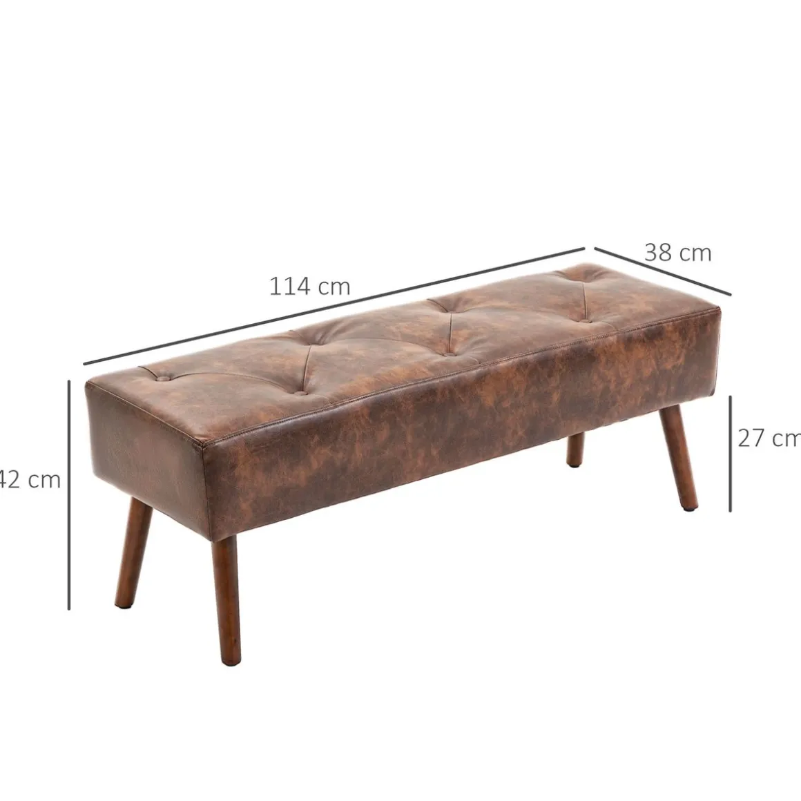 Banqueta Cloe Homcom acolchado marrón 42x114x38 cm