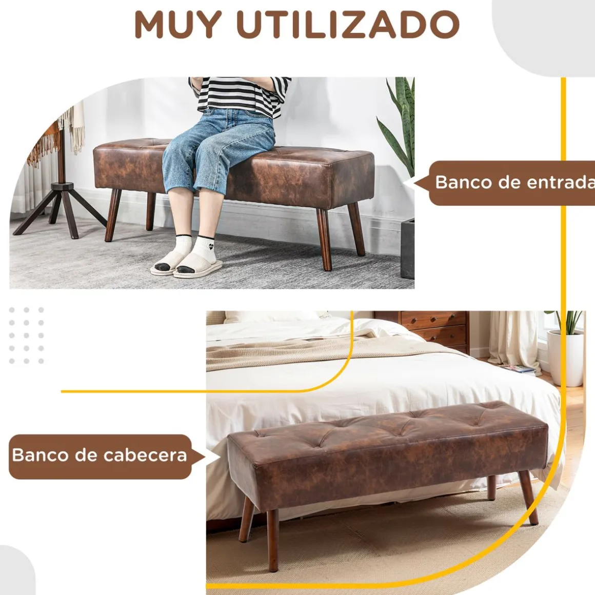 Banqueta Cloe Homcom acolchado marrón 42x114x38 cm