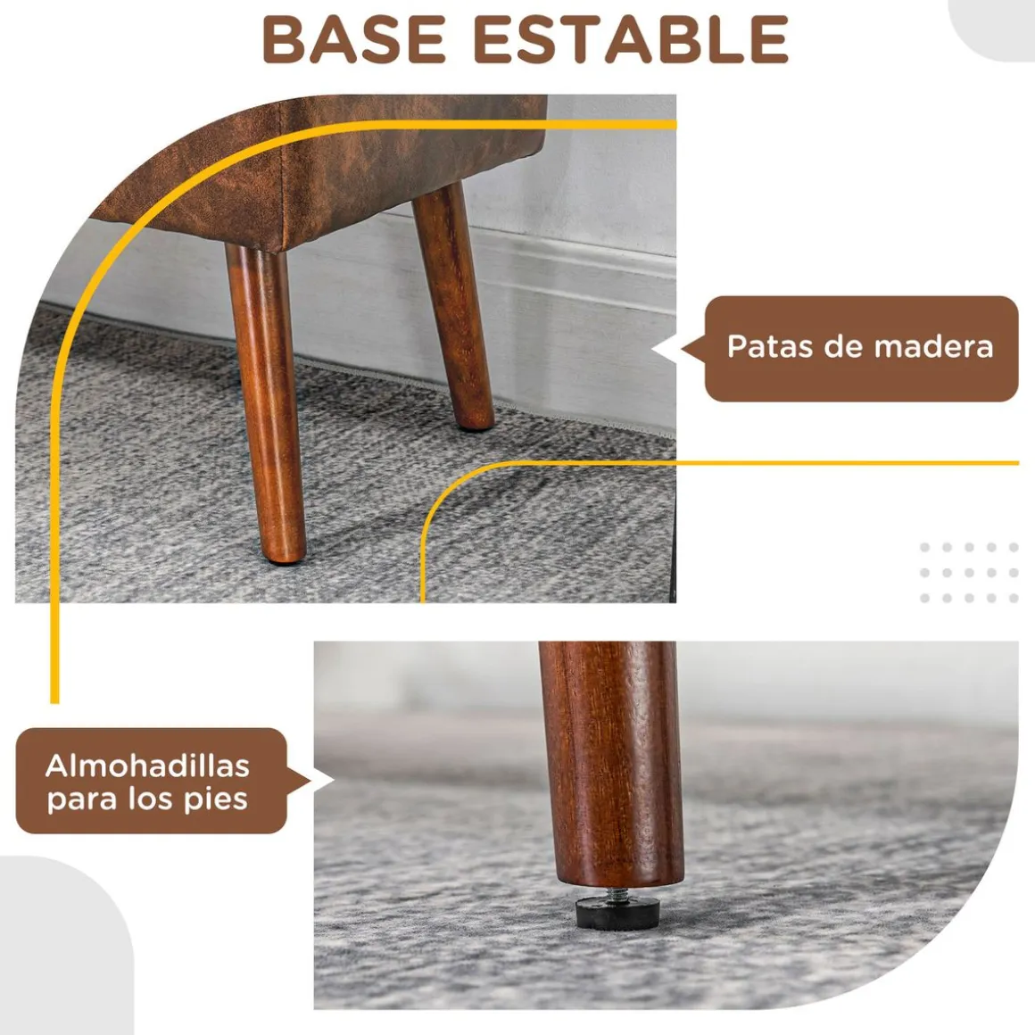 Banqueta Cloe Homcom acolchado marrón 42x114x38 cm