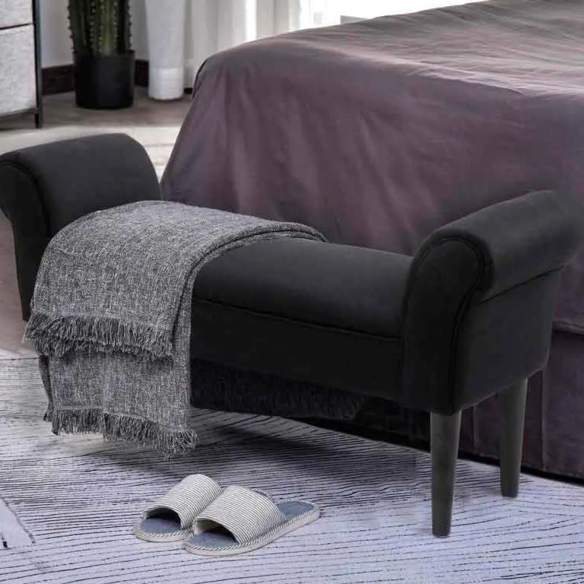 Banqueta Homcom acolchada negro 51x102x31 cm