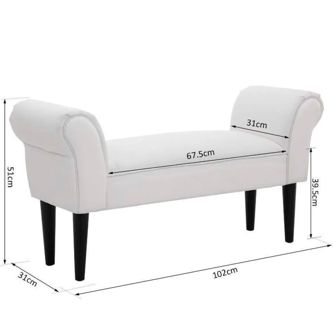 Banqueta Homcom acolchada gris claro 51x102x31 cm