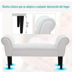 Banqueta Homcom acolchada gris claro 51x102x31 cm