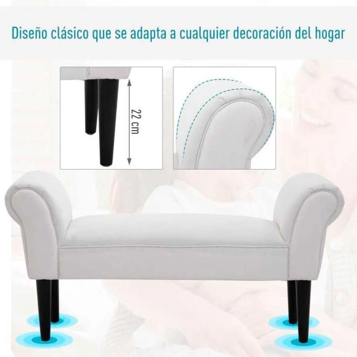 Banqueta Homcom acolchada gris claro 51x102x31 cm