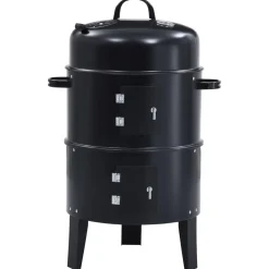 Barbacoa 3 en 1 ahumador de carbón negro 80x40 cm
