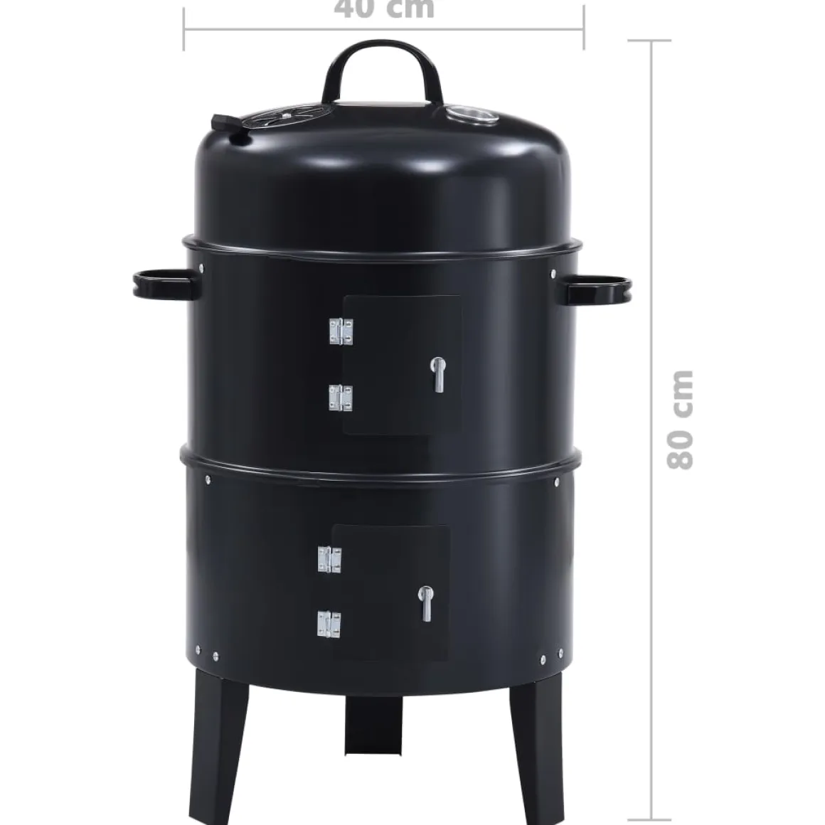 Barbacoa 3 en 1 ahumador de carbón negro 80x40 cm