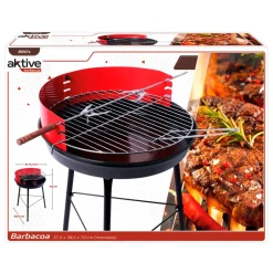 Barbacoa de carbón Aktive Barbecue 1 parrilla+2 agujas 4 alturas rojo/negro