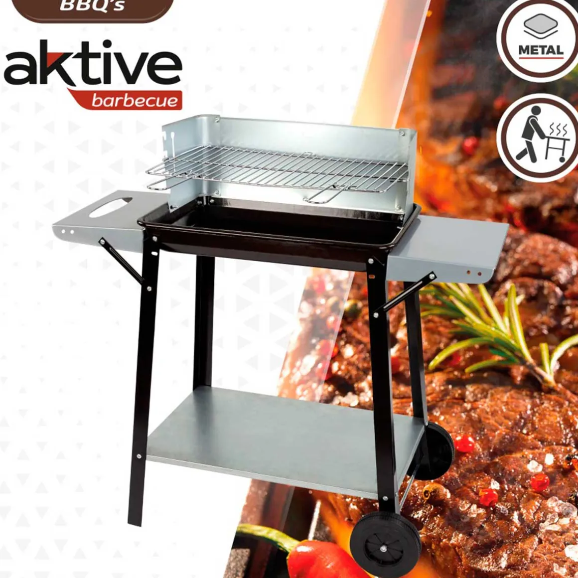 Barbacoa de carbón Aktive Barbecue 1 parrilla 4 alturas inox