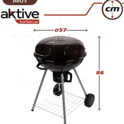 Barbacoa de carbón Aktive con tapa+ruedas negro Ø57x86 cm