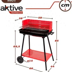 Barbacoa de carbón Aktive parrilla con 4 alturas rojo 85x66x44 cm
