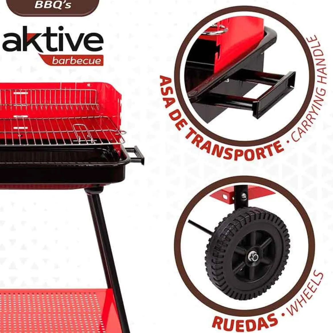 Barbacoa de carbón Aktive parrilla con 4 alturas rojo 85x66x44 cm
