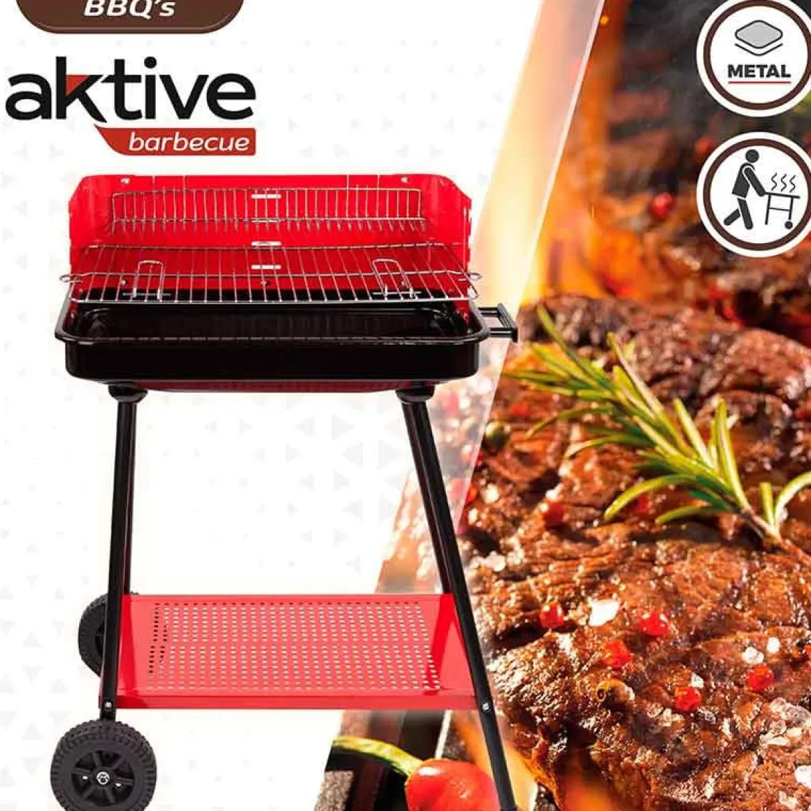 Barbacoa de carbón Aktive parrilla con 4 alturas rojo 85x66x44 cm