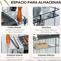 Barbacoa de carbón Flor Outsunny con bandeja + estante negro 72x96x61 cm