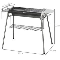 Barbacoa de carbón Flor Outsunny con bandeja + estante negro 72x96x61 cm