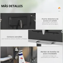 Barbacoa de carbón Jay tapa + termostato + ruedas negro 108x113x65 cm