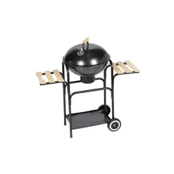 Barbacoa de carbón Louisiana con ruedas + 2 tablas laterales acero negro Ø44 cm
