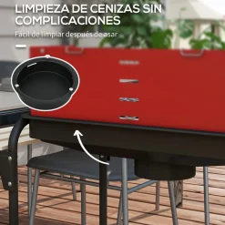 Barbacoa de carbón Marga Outsunny plegable + parrilla ajustable + estantes rojo/negro 95x103x47 cm