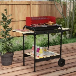 Barbacoa de carbón Marga Outsunny plegable + parrilla ajustable + estantes rojo/negro 95x103x47 cm