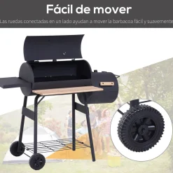 Barbacoa de carbón Outsunny 3 en 1 negro 104x124x53 cm
